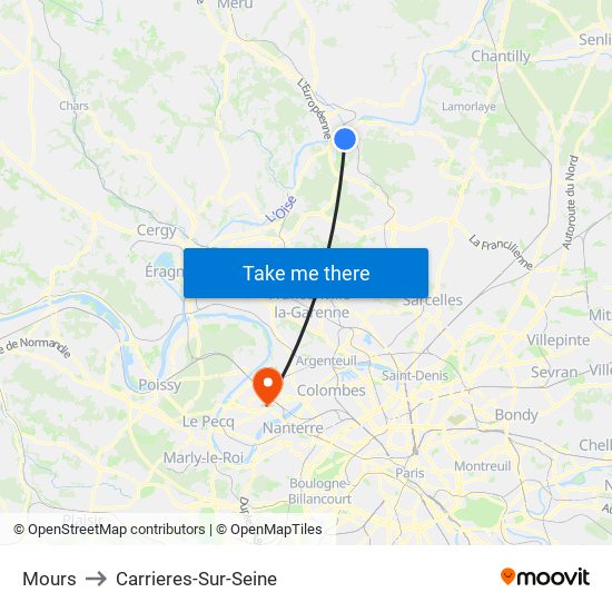 Mours to Carrieres-Sur-Seine map