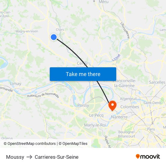 Moussy to Carrieres-Sur-Seine map