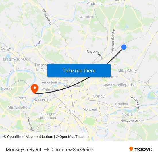 Moussy-Le-Neuf to Carrieres-Sur-Seine map