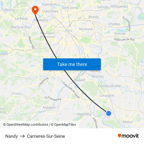Nandy to Carrieres-Sur-Seine map