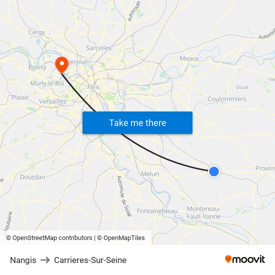 Nangis to Carrieres-Sur-Seine map
