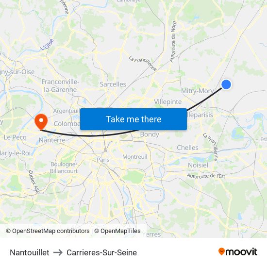 Nantouillet to Carrieres-Sur-Seine map