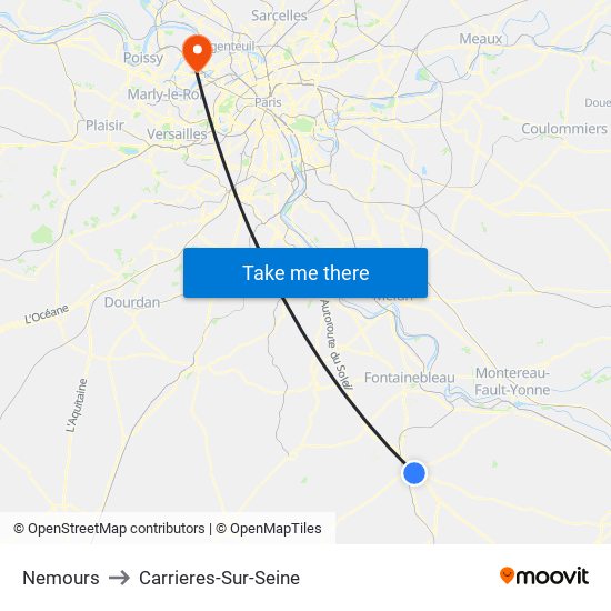 Nemours to Carrieres-Sur-Seine map