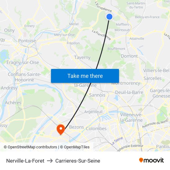 Nerville-La-Foret to Carrieres-Sur-Seine map