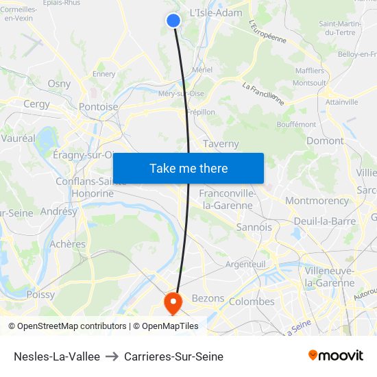 Nesles-La-Vallee to Carrieres-Sur-Seine map