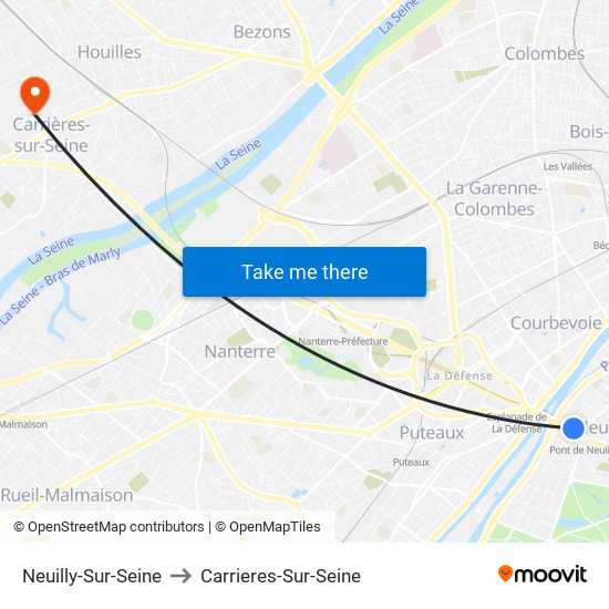Neuilly-Sur-Seine to Carrieres-Sur-Seine map