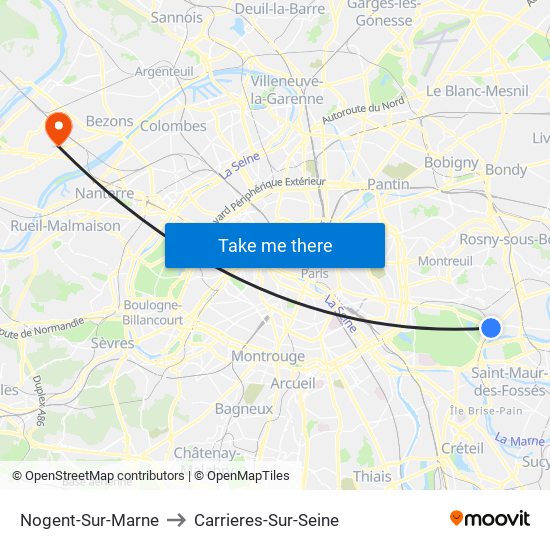 Nogent-Sur-Marne to Carrieres-Sur-Seine map