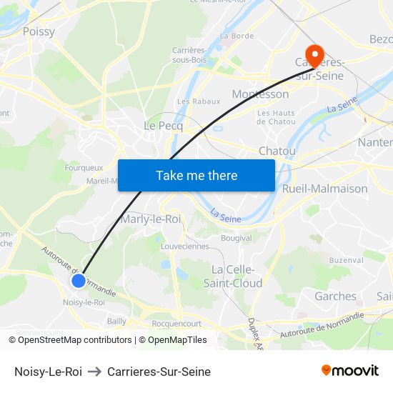 Noisy-Le-Roi to Carrieres-Sur-Seine map