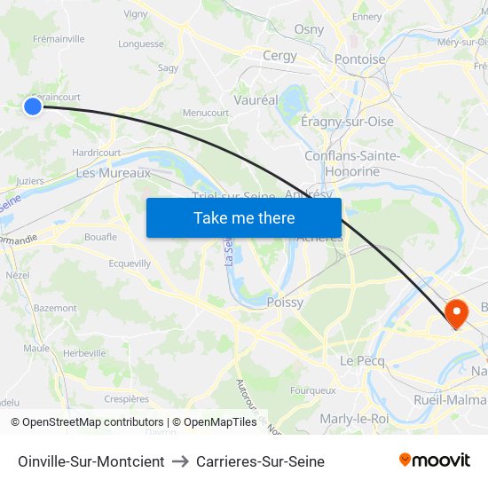 Oinville-Sur-Montcient to Carrieres-Sur-Seine map