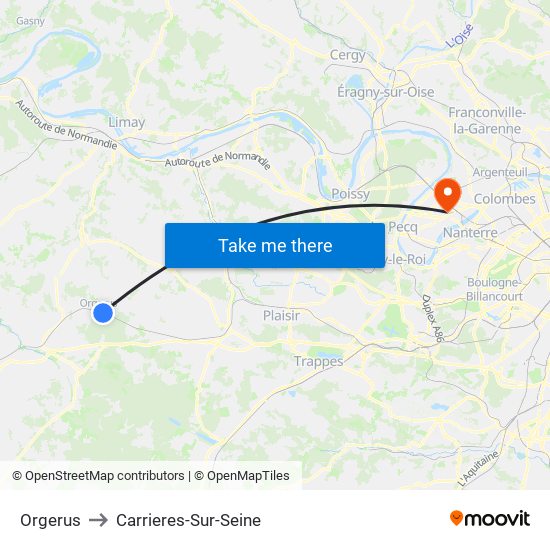 Orgerus to Carrieres-Sur-Seine map