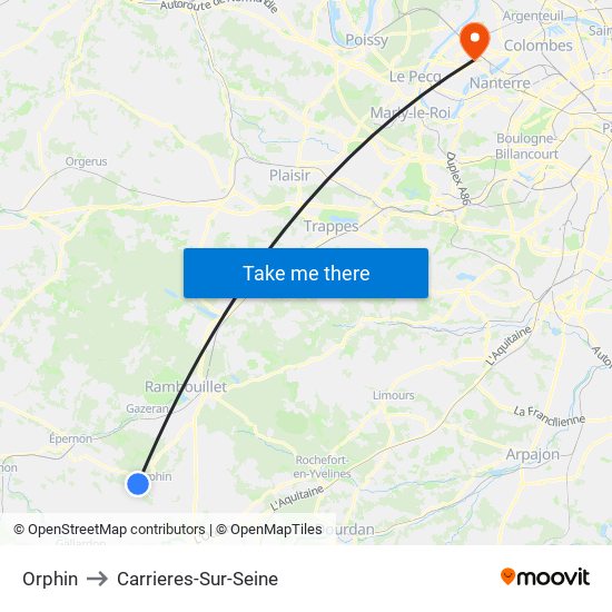 Orphin to Carrieres-Sur-Seine map