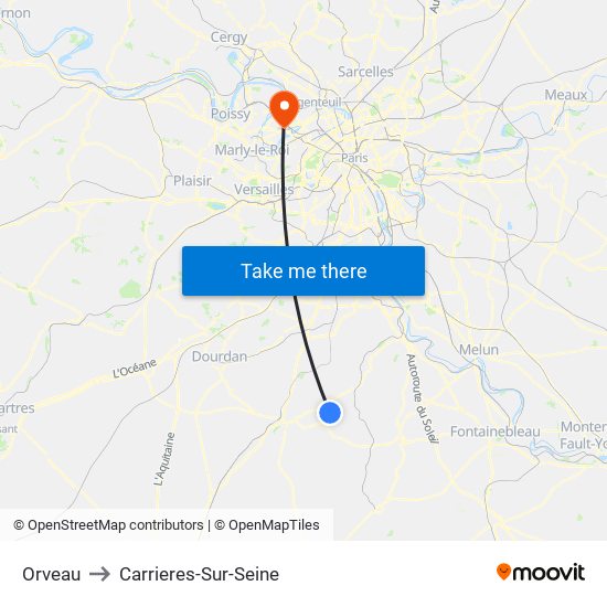 Orveau to Carrieres-Sur-Seine map