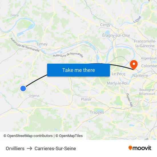 Orvilliers to Carrieres-Sur-Seine map
