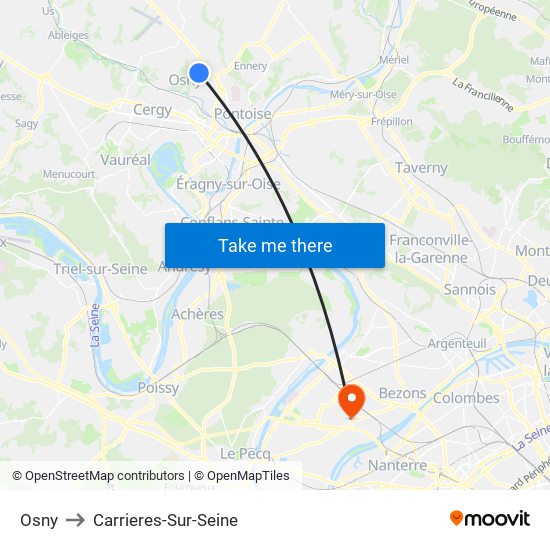 Osny to Carrieres-Sur-Seine map