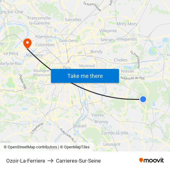 Ozoir-La-Ferriere to Carrieres-Sur-Seine map