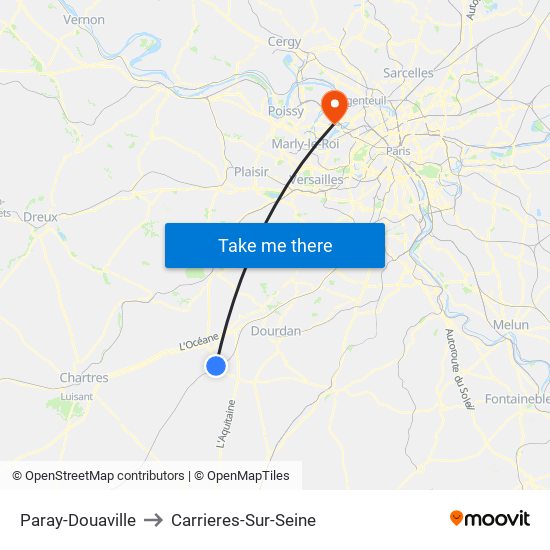 Paray-Douaville to Carrieres-Sur-Seine map