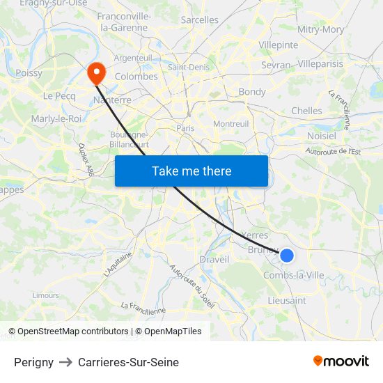 Perigny to Carrieres-Sur-Seine map