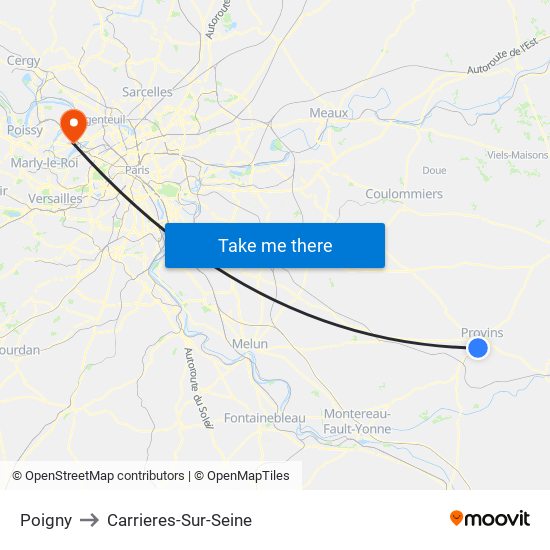 Poigny to Carrieres-Sur-Seine map