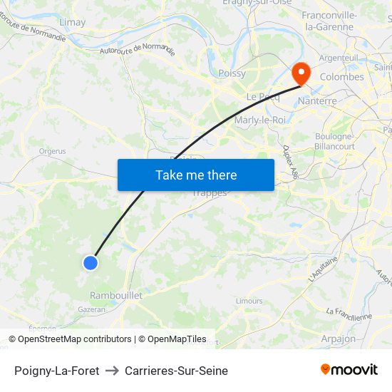 Poigny-La-Foret to Carrieres-Sur-Seine map