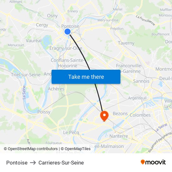 Pontoise to Carrieres-Sur-Seine map