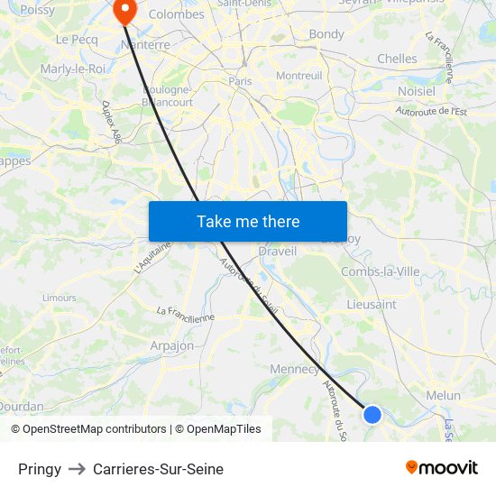 Pringy to Carrieres-Sur-Seine map