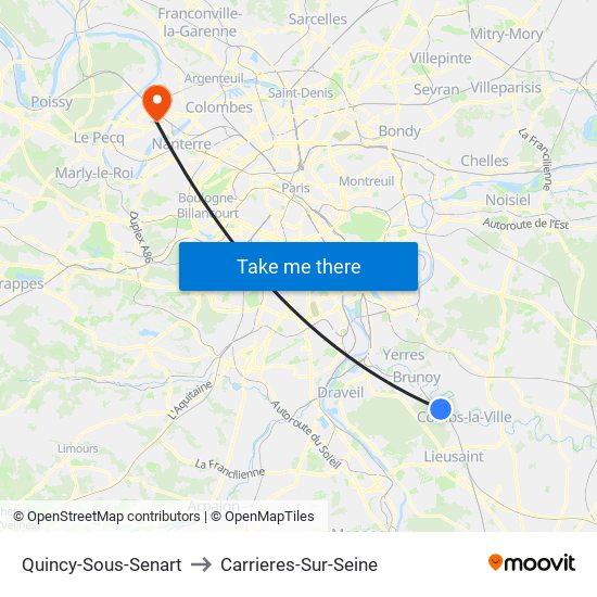 Quincy-Sous-Senart to Carrieres-Sur-Seine map