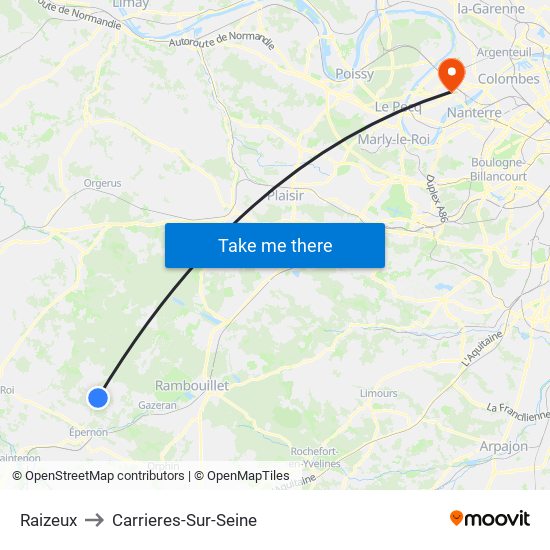 Raizeux to Carrieres-Sur-Seine map