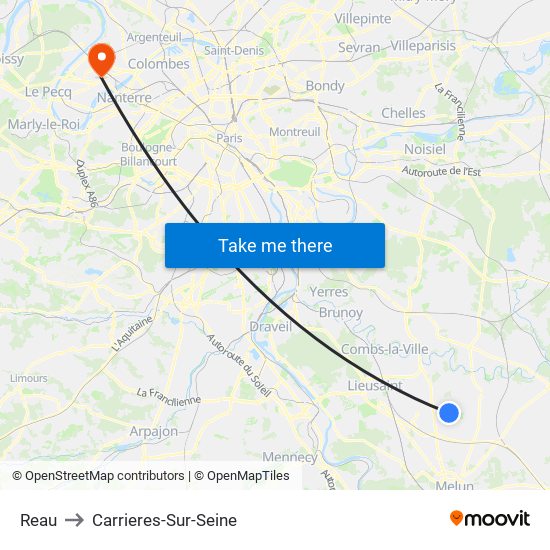 Reau to Carrieres-Sur-Seine map