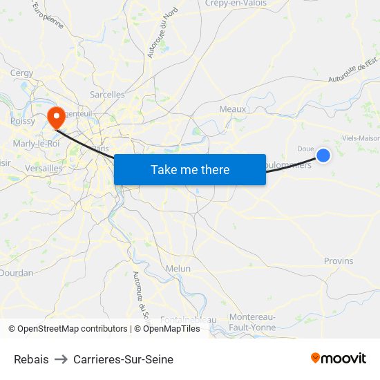 Rebais to Carrieres-Sur-Seine map