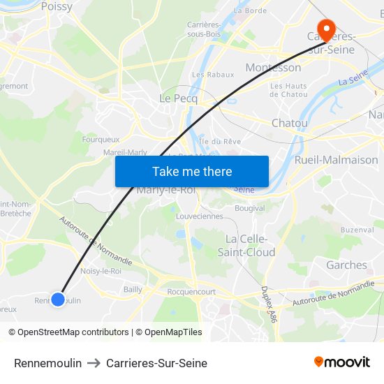 Rennemoulin to Carrieres-Sur-Seine map