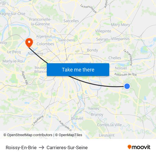 Roissy-En-Brie to Carrieres-Sur-Seine map