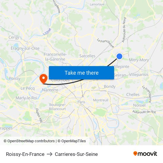 Roissy-En-France to Carrieres-Sur-Seine map