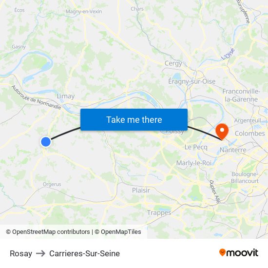 Rosay to Carrieres-Sur-Seine map