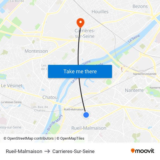 Rueil-Malmaison to Carrieres-Sur-Seine map