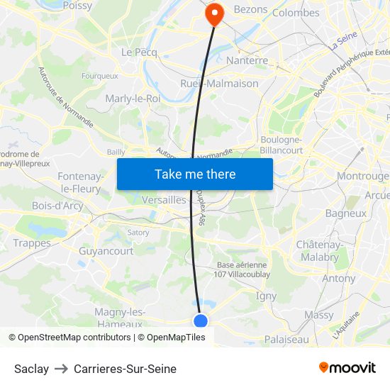Saclay to Carrieres-Sur-Seine map