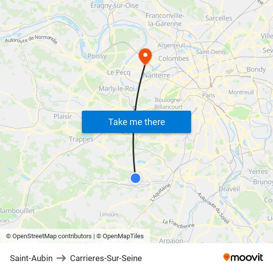 Saint-Aubin to Carrieres-Sur-Seine map