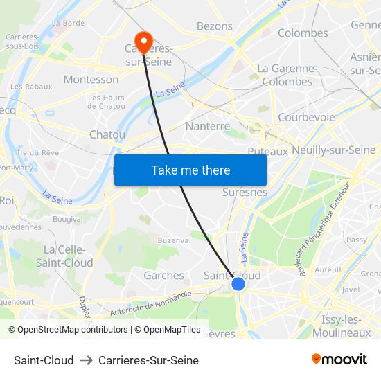 Saint-Cloud to Carrieres-Sur-Seine map