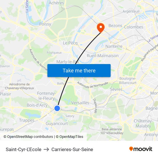 Saint-Cyr-L'Ecole to Carrieres-Sur-Seine map