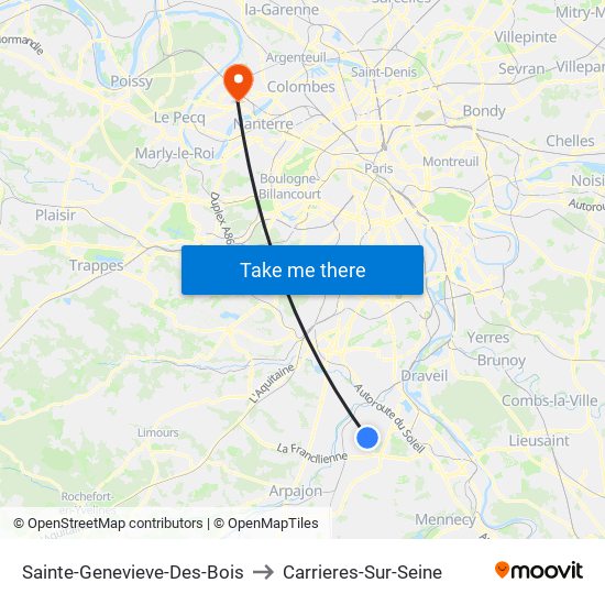 Sainte-Genevieve-Des-Bois to Carrieres-Sur-Seine map