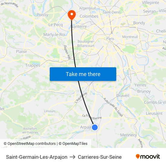 Saint-Germain-Les-Arpajon to Carrieres-Sur-Seine map