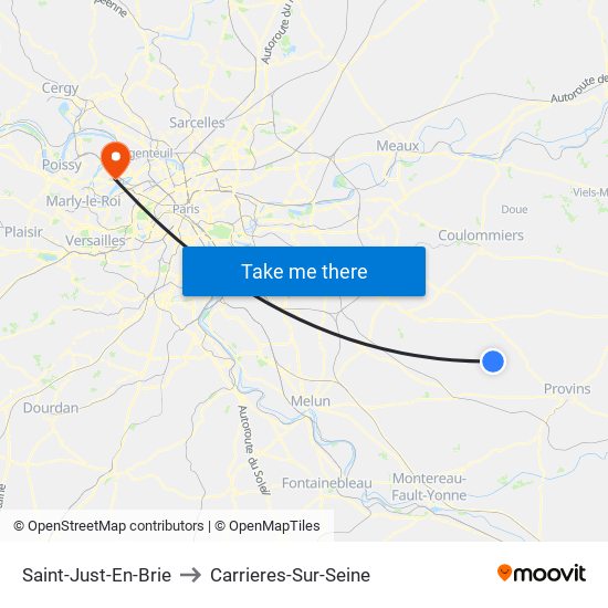 Saint-Just-En-Brie to Carrieres-Sur-Seine map