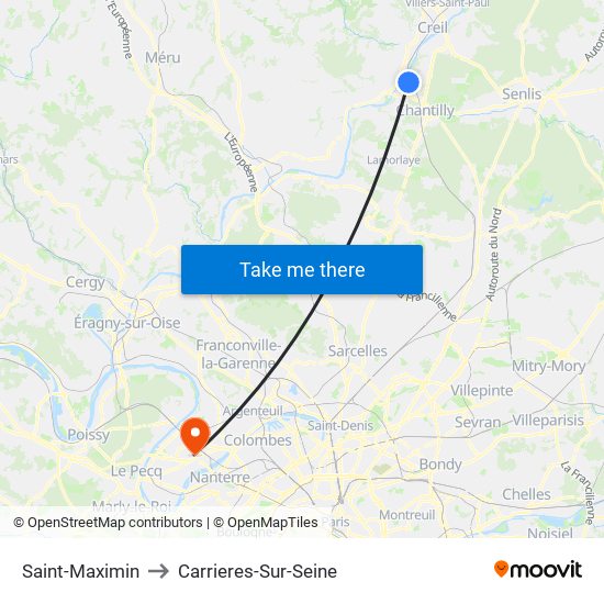 Saint-Maximin to Carrieres-Sur-Seine map