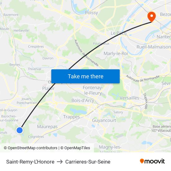 Saint-Remy-L'Honore to Carrieres-Sur-Seine map