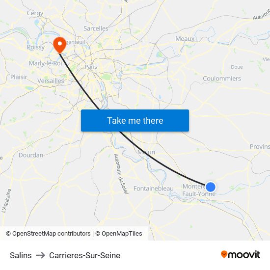 Salins to Carrieres-Sur-Seine map