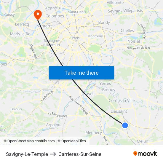 Savigny-Le-Temple to Carrieres-Sur-Seine map