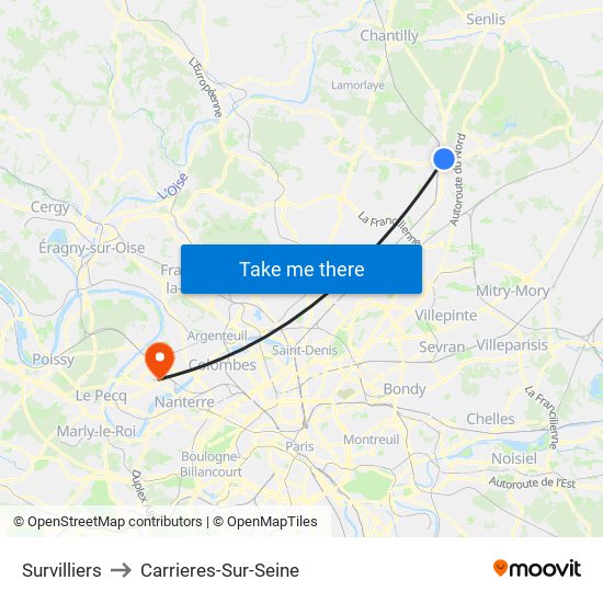 Survilliers to Carrieres-Sur-Seine map