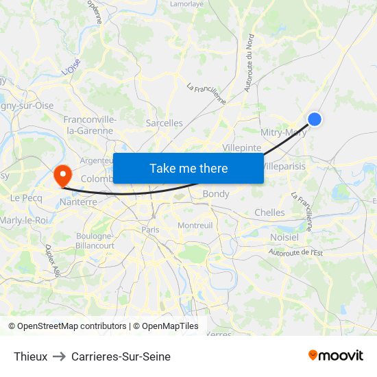 Thieux to Carrieres-Sur-Seine map