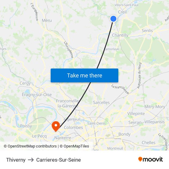 Thiverny to Carrieres-Sur-Seine map