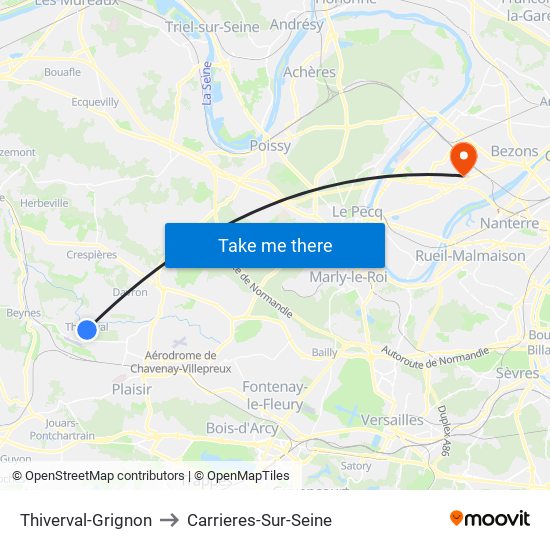 Thiverval-Grignon to Carrieres-Sur-Seine map