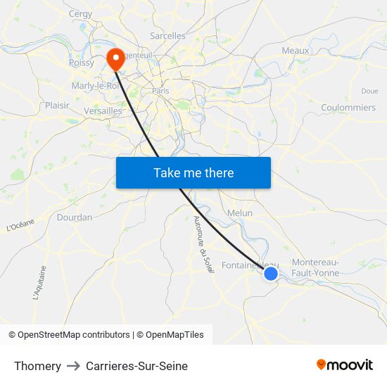 Thomery to Carrieres-Sur-Seine map